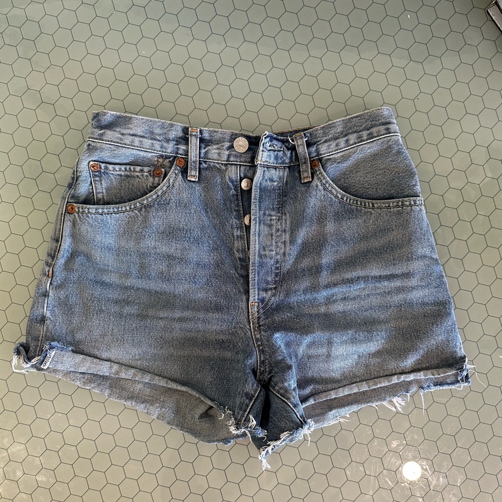Re/Done Light Blue Denim Shorts